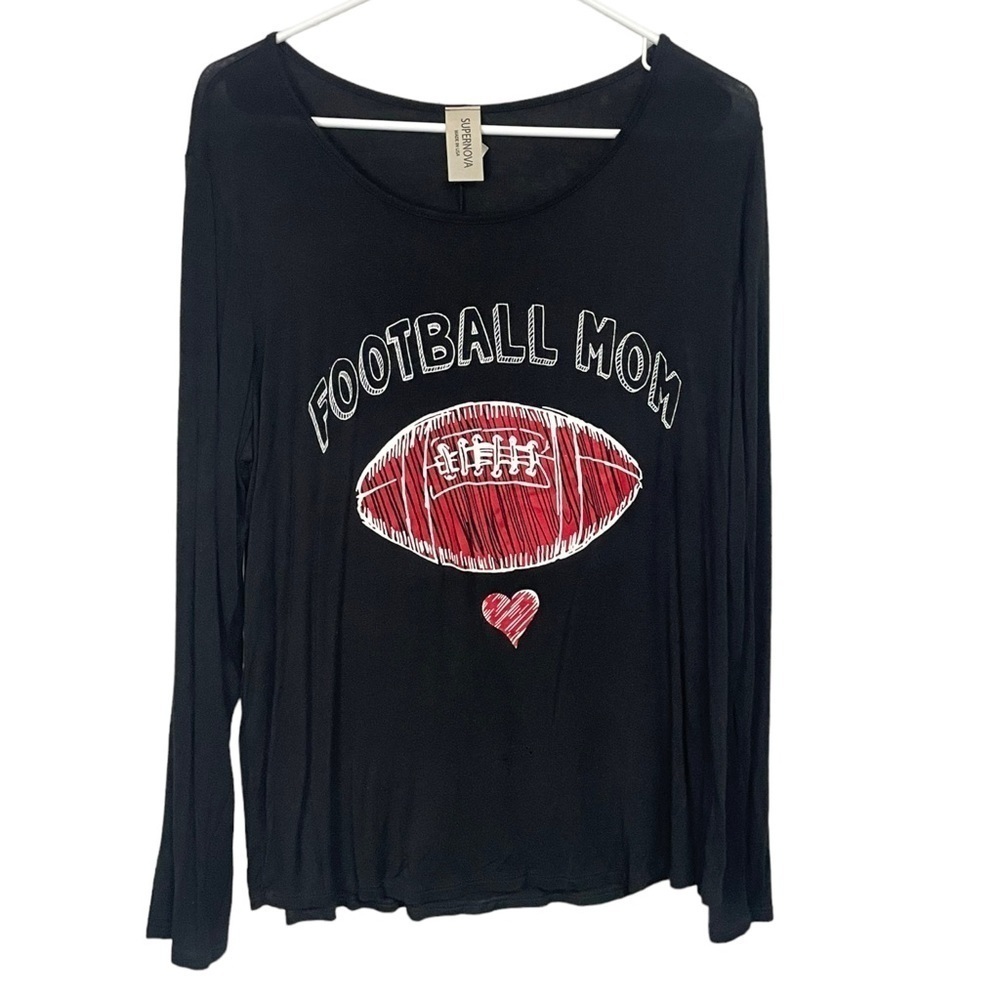 SuperNova Black Football Mom Long Sleeve T-Shirt XL